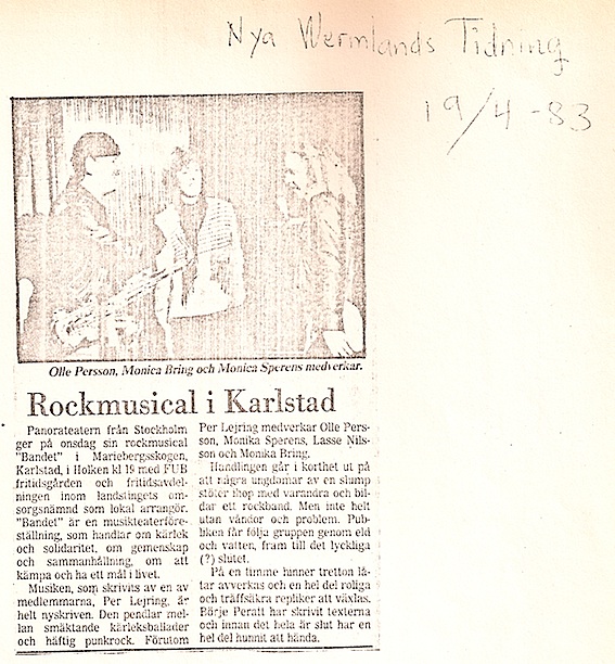 Rockmusical i Karlstad 19 april 1983. Nya Wermlands tidning